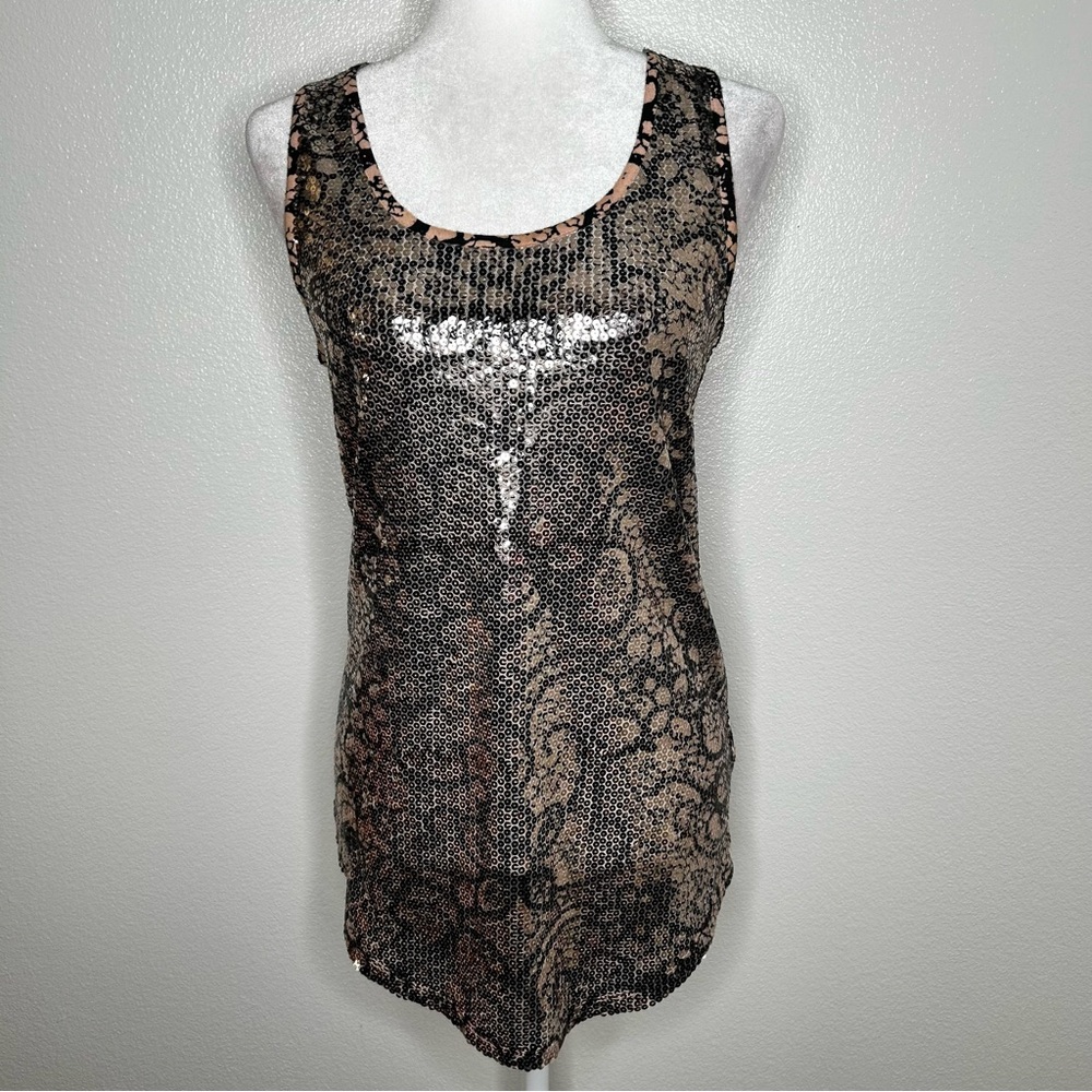 Silence + Noise Urban Outfitters Womens Beige & Gold Sequins Tank Top Size S